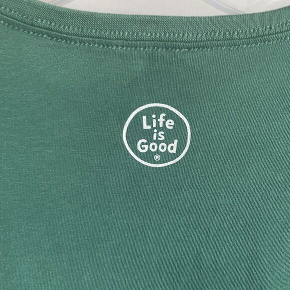 LIFE IS GOOD Black Lab Winter Dog Days Crusher Tee M Green Holiday Santa Hat - Picture 8 of 12